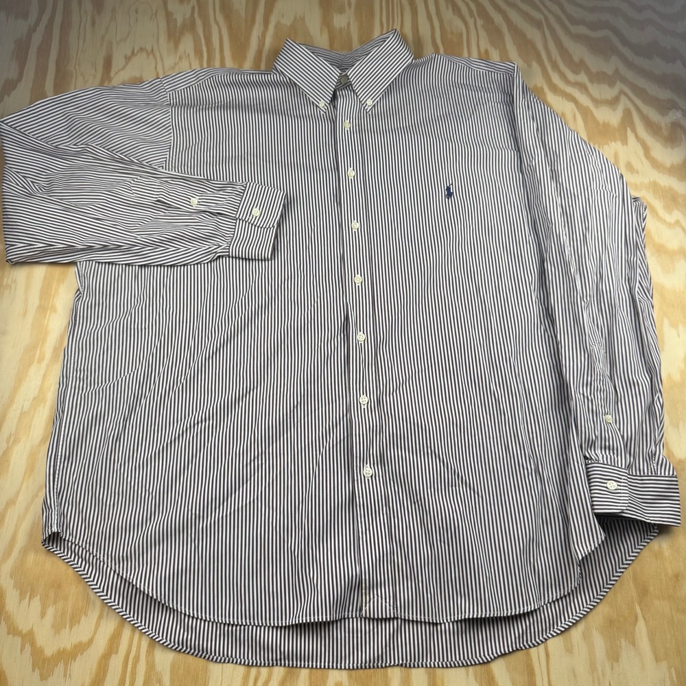Polo Ralph Lauren Mens 2XB Big Tall Brown White Striped Button Down Shirt Pony